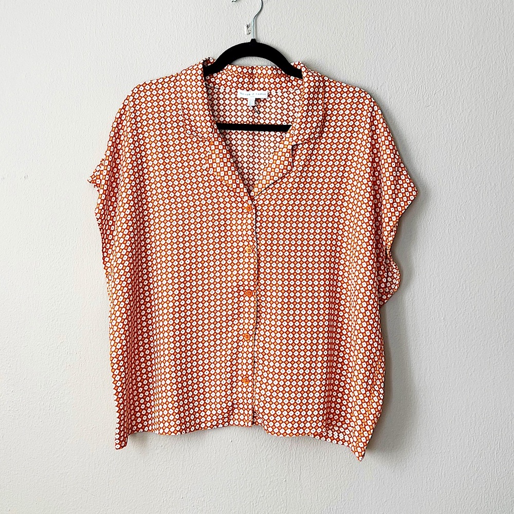 Maison d’Amelie collared button front geo dot print blouse